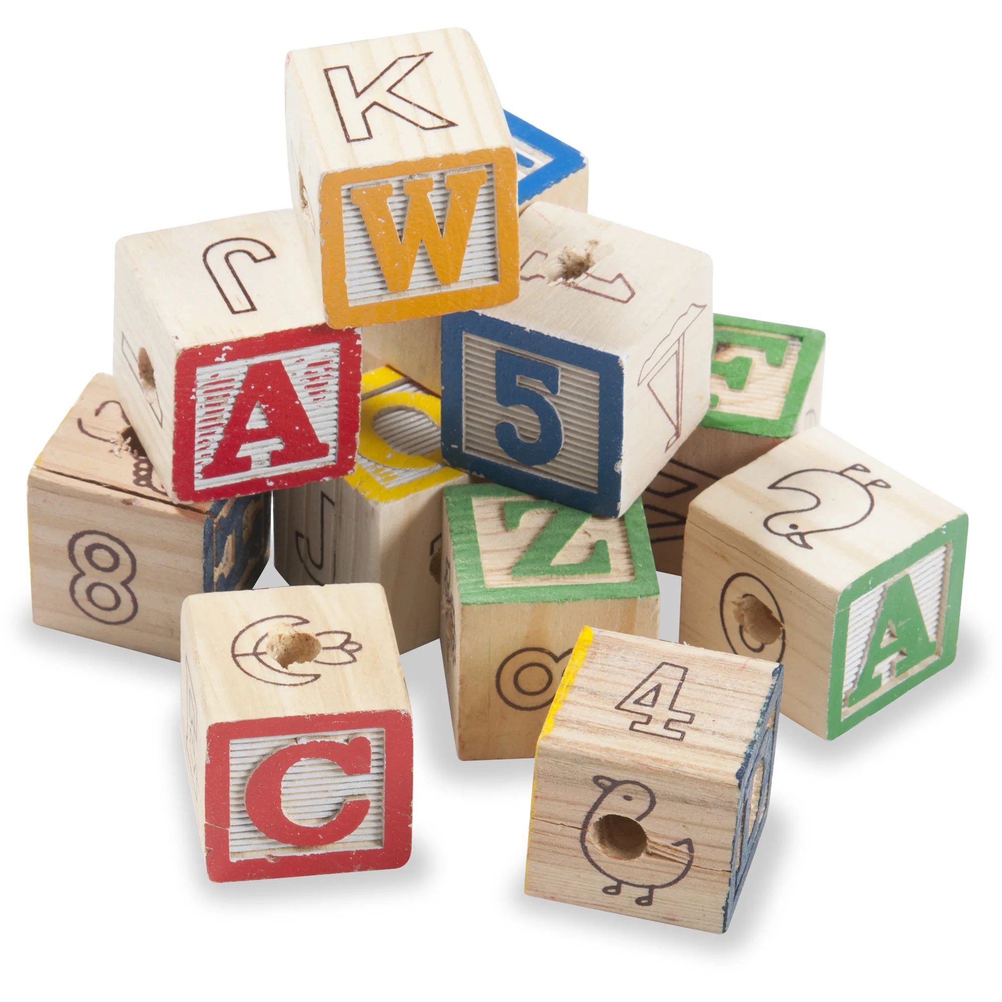A stack of wooden blocks with letters on them